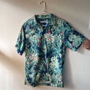 Tommy Bahama Tropical Floral Button-Down Shirt in Teal and Navy